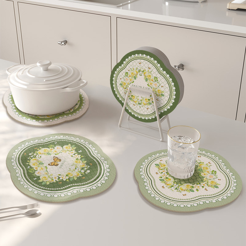 田园风餐桌隔热垫防烫杯垫家用硅藻泥吸水加厚餐垫耐高温锅垫碗垫,居家布艺,餐垫,淘宝优惠券,粉丝福利购,淘宝优惠卷