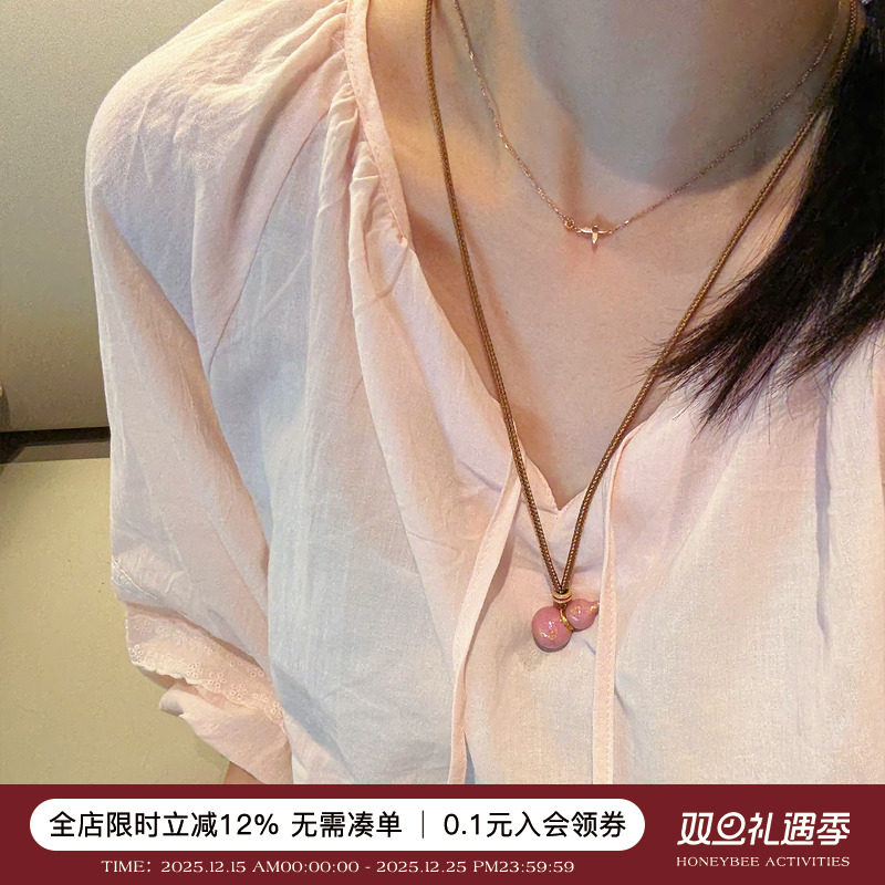 蜜蜂妈手作 彩色滴油珐琅葫芦项链女长款吊坠编绳配饰毛衣链