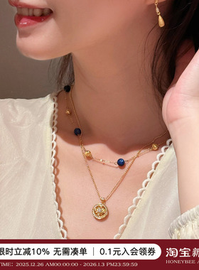 蜜蜂妈蓝晶石猫眼拉丝满天星项链