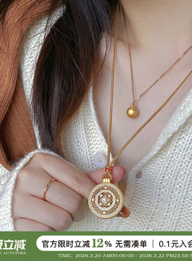 韦雪同款古法沙金八宝罗盘长项链