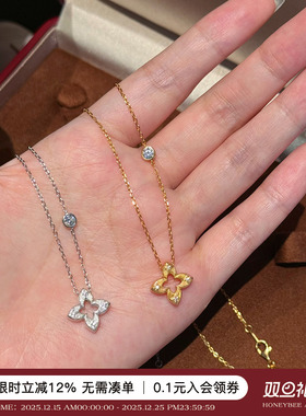 通体纯银双面拉丝四叶草镂空项链