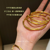 蜜蜂妈手作 高级感拉丝竹节手镯女节节高升螺旋镶钻气质开口镯子