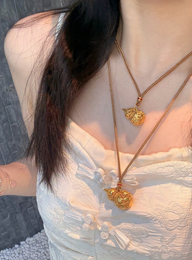 倪妮同款镂空花丝葫芦项链毛衣链