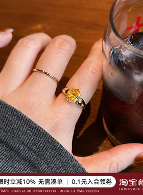 招米黄钻鸽子蛋纯银戒指女
