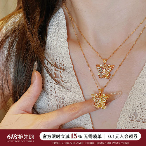 蜜蜂妈手作双层蝴蝶项链高级感