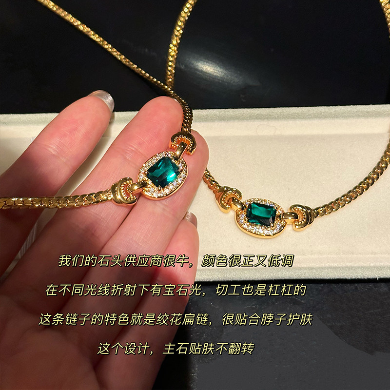 蜜蜂妈手作原创老钱风祖母绿绞花编织链项链女中古毛衣锁骨链礼物