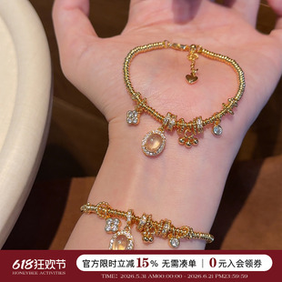 蜜蜂妈手作龙心同款水沫玉吊坠四叶草盘缠手链女时尚叠戴串珠手串