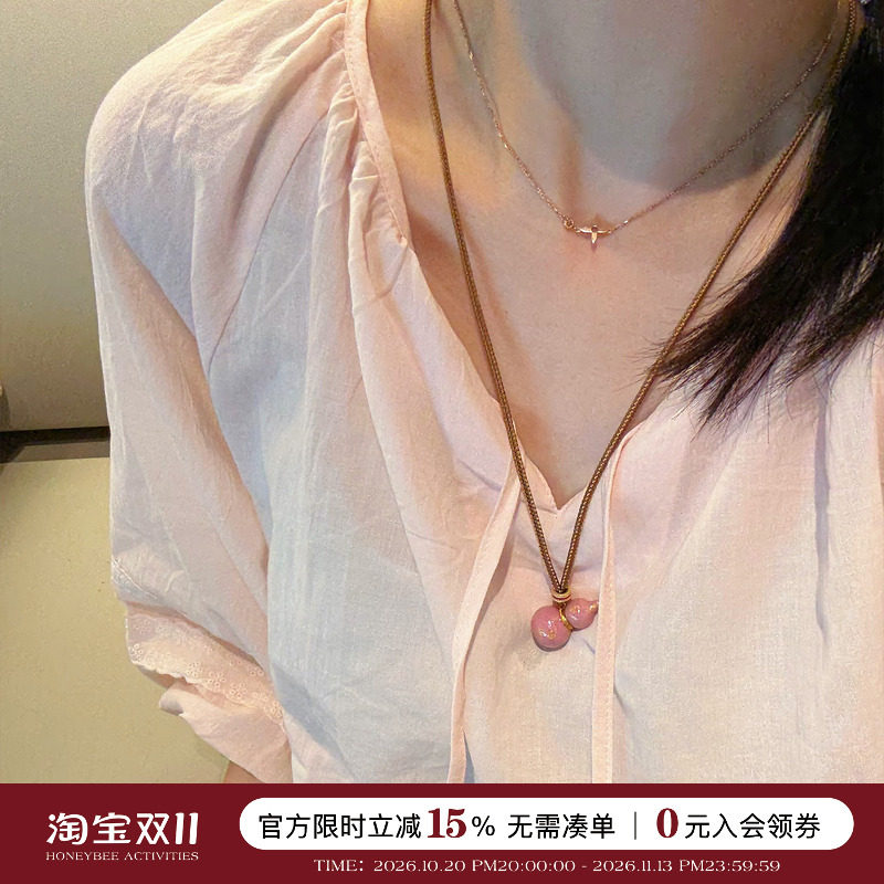 蜜蜂妈手作 彩色滴油珐琅葫芦项链女长款吊坠编绳配饰毛衣链