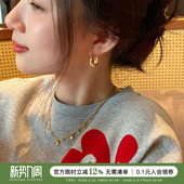 周雨彤同款 金色小圈耳环女复古气质高级感精致耳圈小众设计耳饰