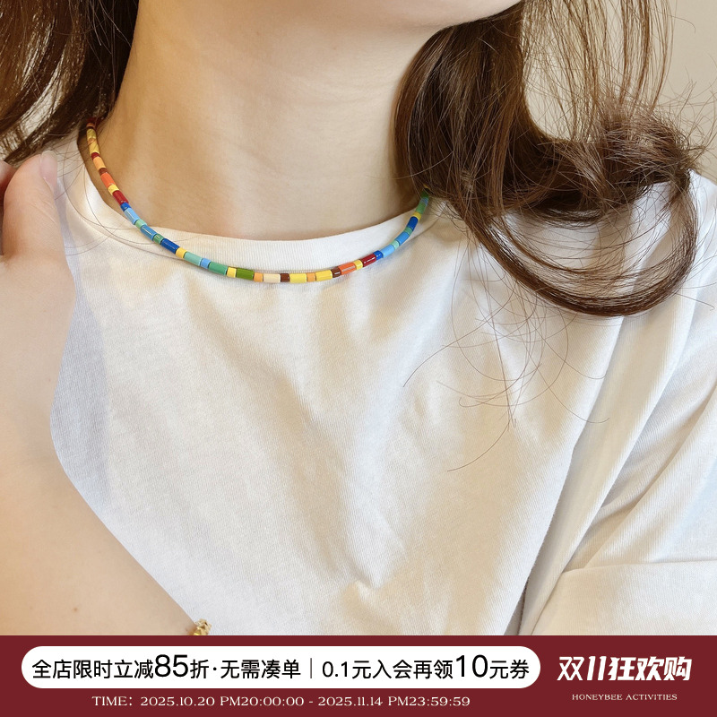 白百何同款彩色串珠项链