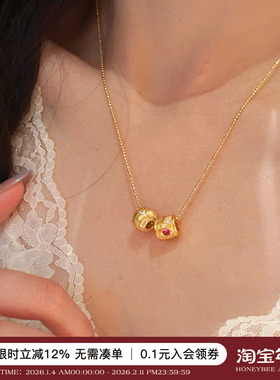 蜜蜂妈复古拉丝猫眼小金球项链