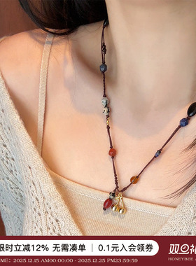 莫瑞风手工编绳串珠项链长毛衣链