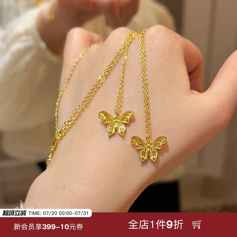 蜜蜂妈手作镂空金色蝴蝶项链女