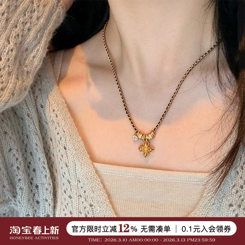 蜜蜂妈手作 中古小香风金刚杵项链女如意绳编织小众设计感毛衣链