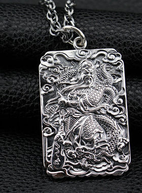 999足银关公吊坠足银霸气复古