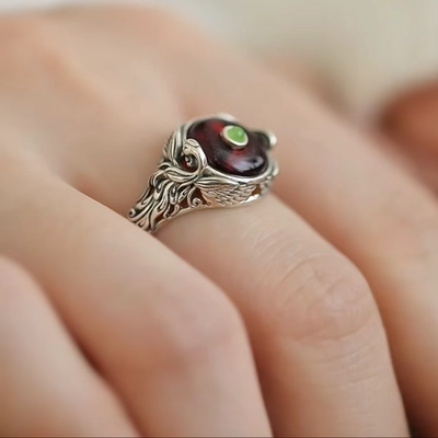 凤凰飞天纯银戒指环女可调节红玛瑙蜜蜡小众设计气质简约高级感