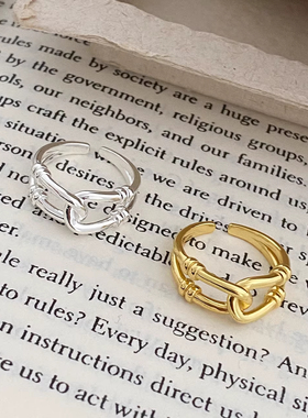 通体925纯银简约小众设计打结缠绕开口戒指女食指环小红书ins同款