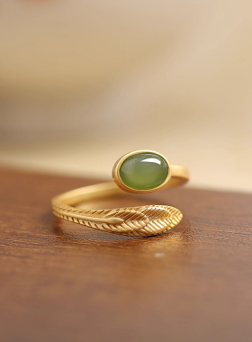天然碧玉南红和田玉戒指女款纯银玉石古风复古小众玉戒指