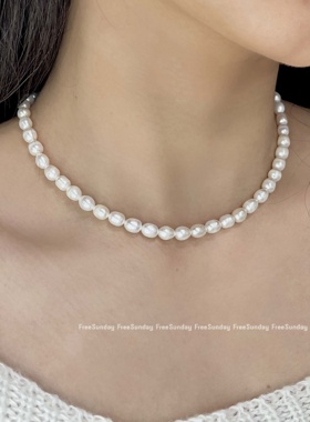 淡水珍珠纯银锁骨链女高级气质