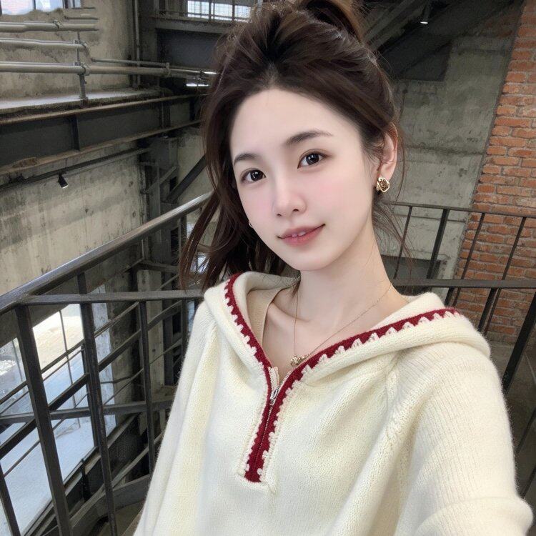 韩系连帽毛衣女套头秋冬季慵懒风宽松加厚长袖拼色针织衫上衣外穿