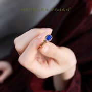 Hepburn Vivi iolite sterling silver ring female niche gem court style gold Jin lapis lazuli amethyst open ring