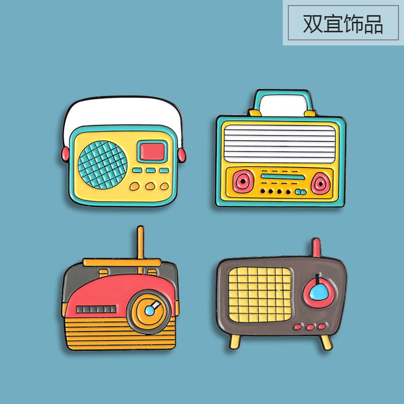 创意收音机 怀旧复古电视机卡通胸针 个性彩色书包装饰徽章别针