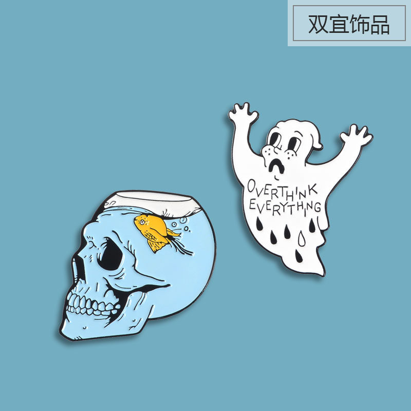 骷髅胸针 万圣节棺材 骨架 幽灵 沙漏勋章 学生个性书包装饰徽章