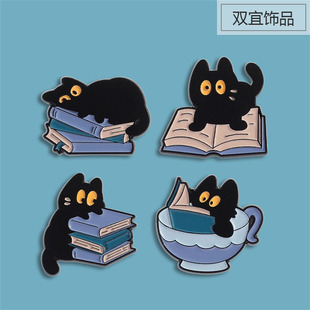 学生百搭书包笔袋装 日韩可爱卡通猫咪书本胸针 饰奖励小礼物徽章