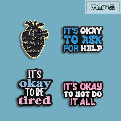 it's okay英文字母励志鼓励短句徽章 简约个性衣饰包包挂件别针