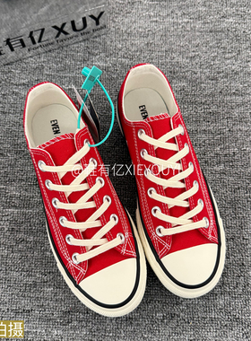 鞋有亿 大红色1970s低帮帆布鞋男女2025秋冬新款百搭鞋子厚底板鞋