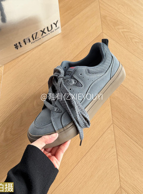 鞋有亿 2025秋冬新款网红灰色面包鞋厚底帆布鞋休闲运动板鞋男潮