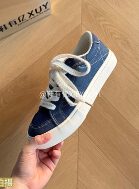 鞋有亿 2025秋冬新款韩系蓝色帆布鞋男生开车上班鞋子休闲板鞋男