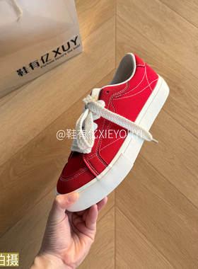 鞋有亿 2025秋冬新款大红色帆布鞋男生开车上班鞋子休闲板鞋男潮