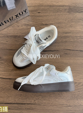 鞋有亿  2025秋冬新款银灰色鮀品情侣款厚底时尚百搭运动板鞋女款