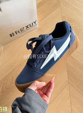 鞋有亿 2025秋冬新款网红闪电板鞋男潮蓝色面包鞋百搭帆布鞋男士