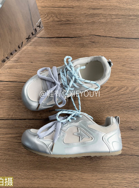鞋有亿  2025秋冬新款灰蓝色百搭双系带休闲鞋女运动鞋软底德训鞋