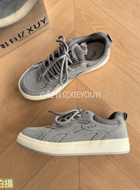 鞋有亿 2025秋冬新款灰色潮流帆布鞋厚底爆款男鞋休闲板鞋男士潮