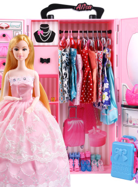 儿童粉色换装衣橱 婚纱娃娃过家家玩具生日礼物套装巴比礼盒