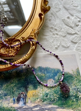 春夏甜美串珠项链可可爱爱紫色小葡萄吊坠锁骨链少女项圈