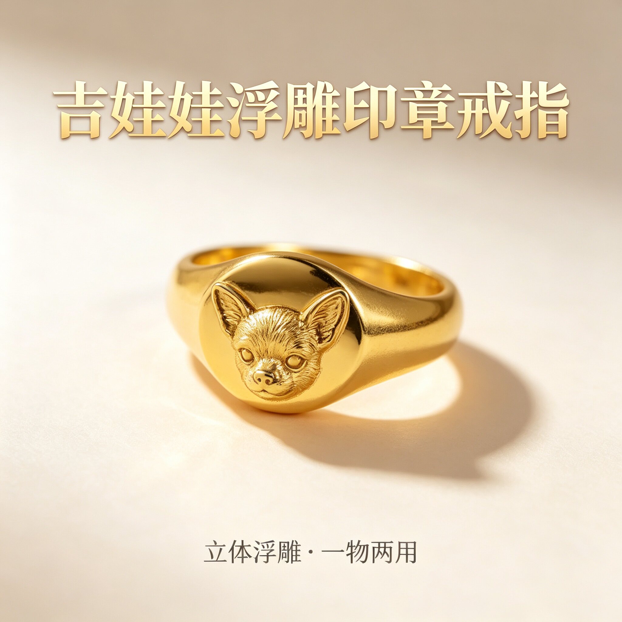 定制头像黄铜宠物印章戒指										
