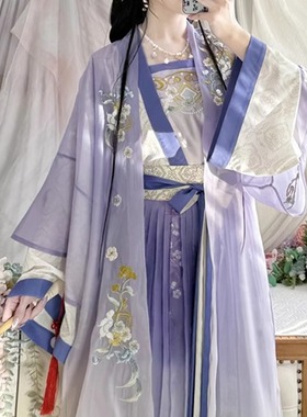 墨晨烟雨【水空清月】原创汉服宋制齐腰褶裙日常显瘦套装紫色蓝色