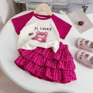 女童夏季套装2025新款女宝宝短袖小童T恤洋气百搭裙裤短裙两件套