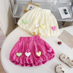 洋气夏季 儿童南瓜裤 童装 休闲灯笼裤 女宝宝爱心短裤 女童可爱花苞裤