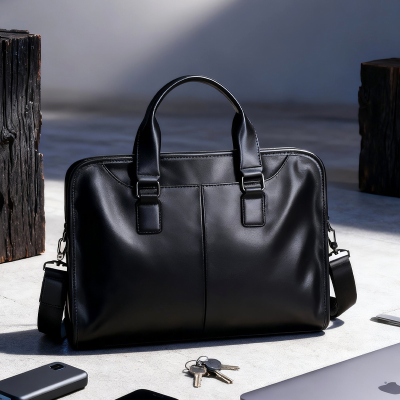 真皮男士手提包商务公文包黑色头层牛皮横款方形大容量定型潮包邮