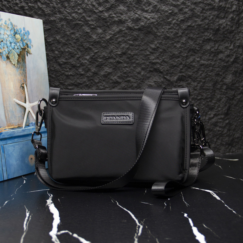 三层拉链男士单肩斜挎包大容量防水牛津布横款黑色包老板夹包包邮