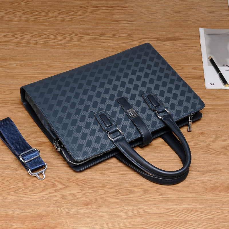 定型手提包男士商务公文包横款方形欧美时尚格纹防盗钮扣斜挎包邮