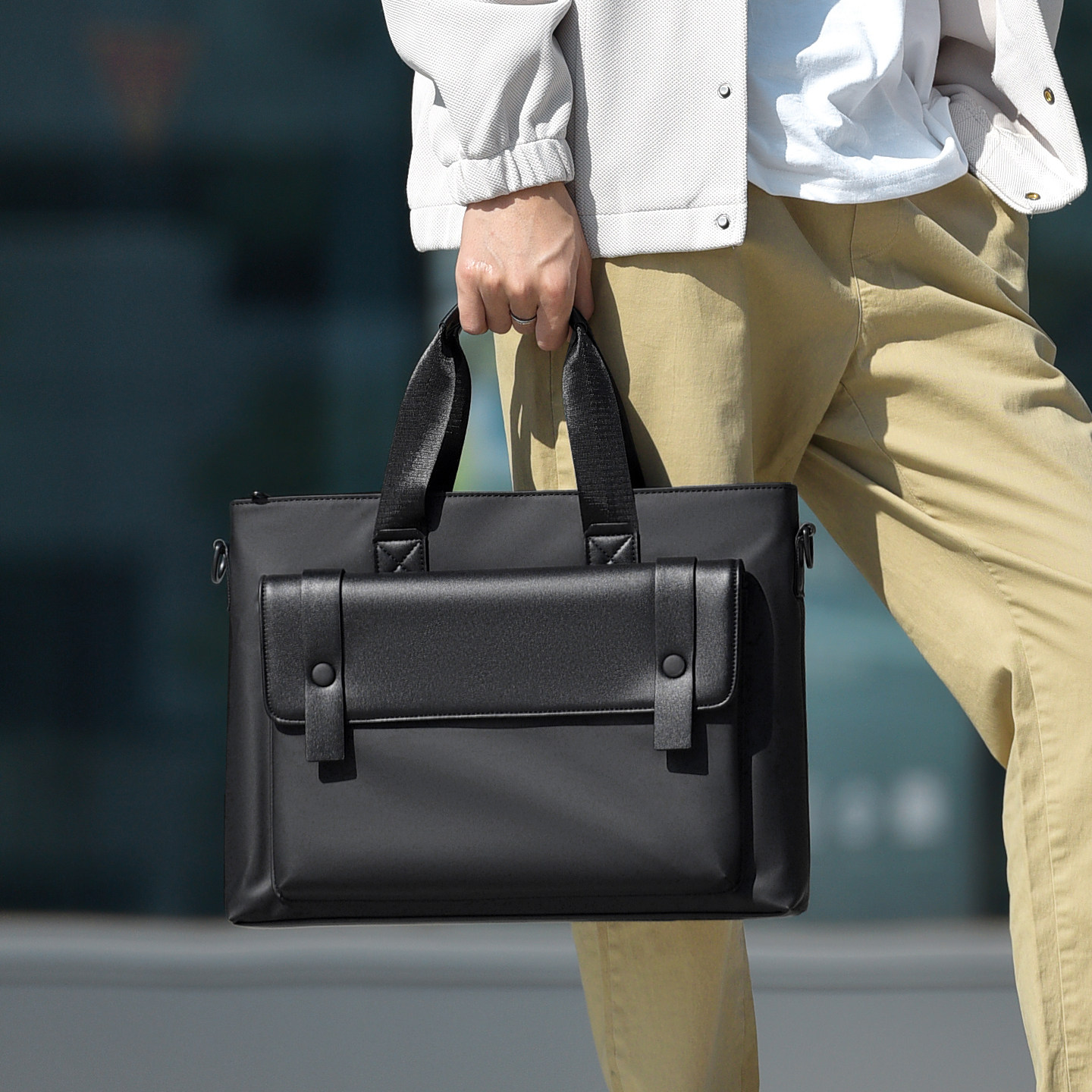 维鲁斯男士手提包商务横款方形公文包大容量A4文件电脑包通勤包邮