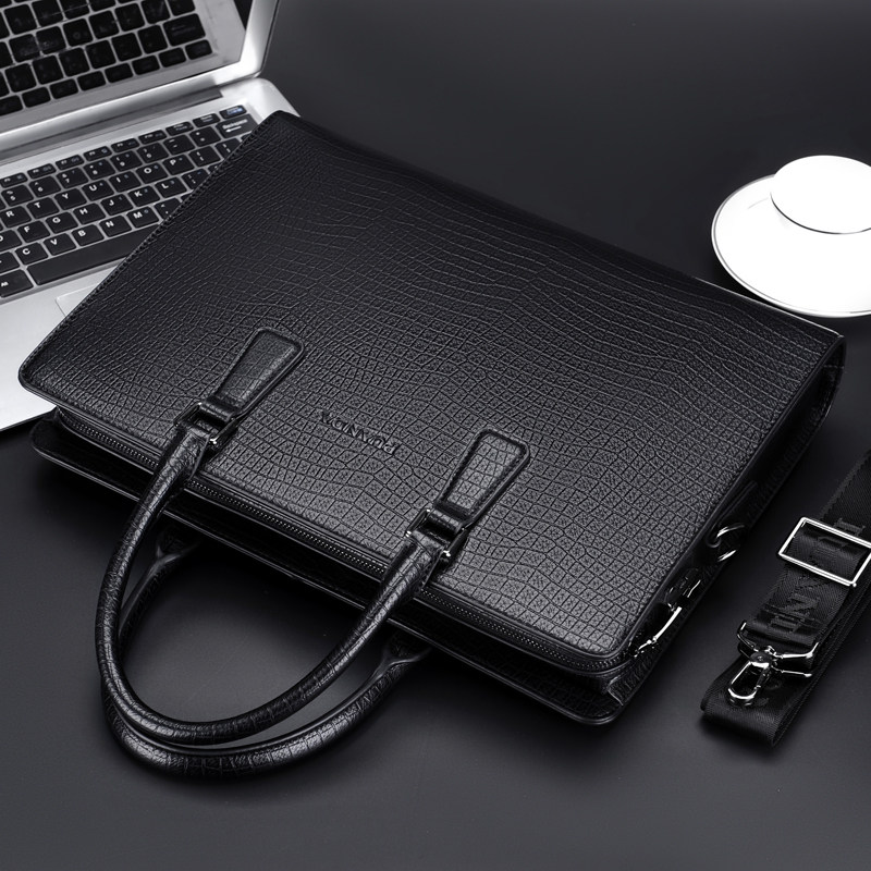 普安达手提包密码锁定型商务公文包横款方形鳄鱼纹简约大容量包邮