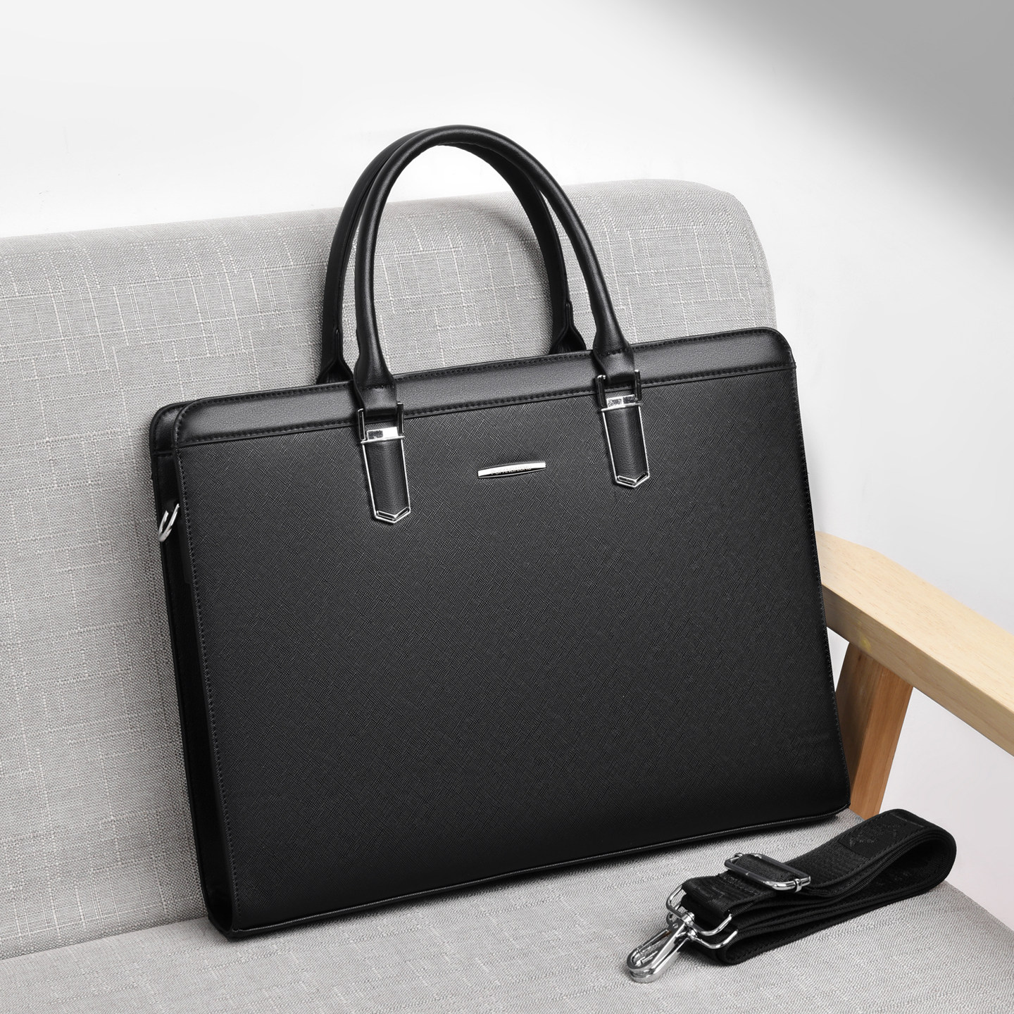 定型商务男士手提包横款方形公文电脑包单肩通勤公务员老板包包邮