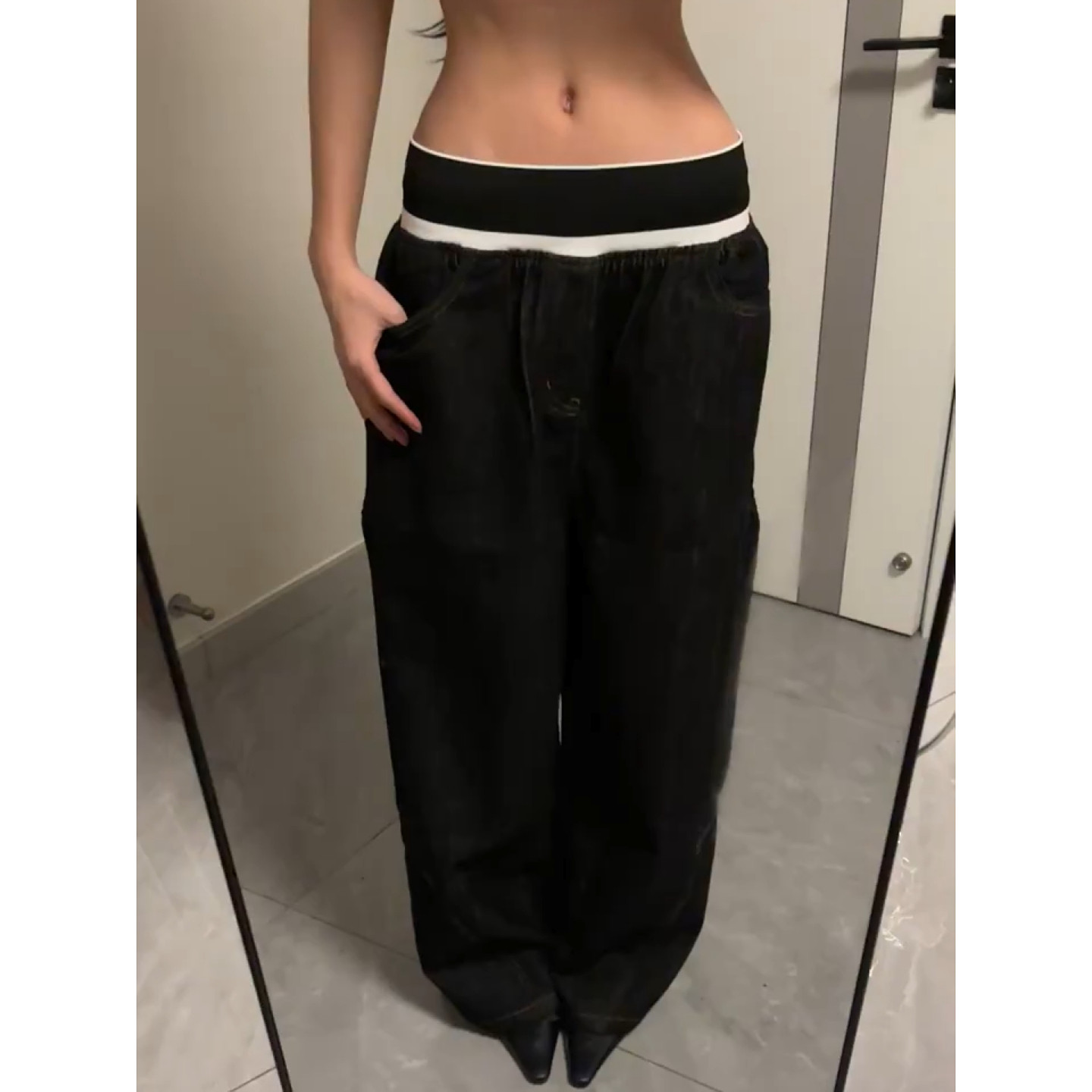 大码美式复古松紧腰弯刀牛仔裤女2026新款宽松直筒休闲阔腿长裤潮,女装/女士精品,大码裤装,淘宝优惠券,粉丝福利购,淘宝优惠卷